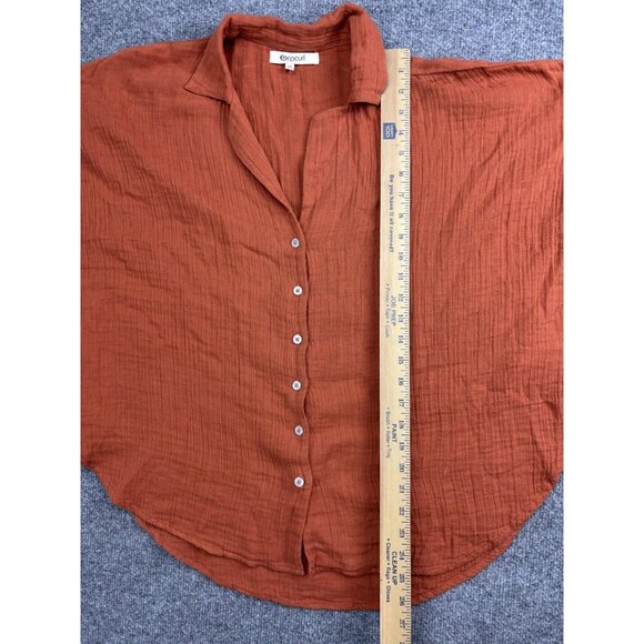 Rip Curl Shirt Womens Medium Rust Orange Gauze Cotton Button Front Dolman Blouse - Picture 4 of 6